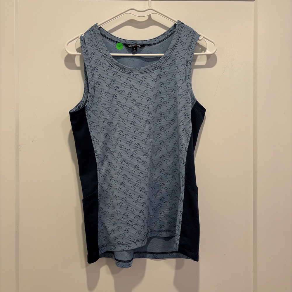 Kerrits Horse Print Mesh Equestrian‎ Tank Top Blue Sleeveless Riding Shirt Small